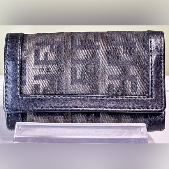 FENDI Authentic Zucca Black Canvas Leather 6 Pics Key Cases Made In Italy . - Picture 3 of 16